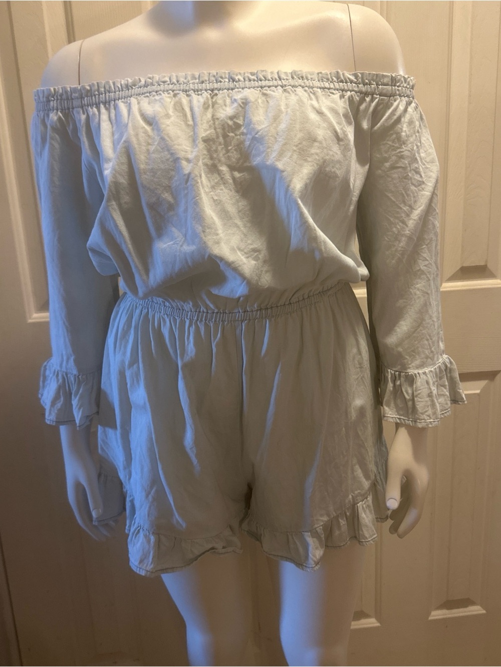 Fashion to Figure Soft Light Blue Off-Shoulder romper